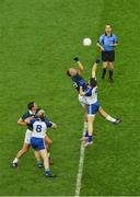 2 August 2014; Kildare's Tommy Moolick contests referee David Coldrick's throw in with Monaghan's Darren Hughes, as Dick Clerkin, Monaghan, and Hugh Lynch, Kildare, look on. GAA Football All-Ireland Senior Championship, Round 4B, Kildare v Monaghan, Croke Park, Dublin. Picture credit: Barry Cregg / SPORTSFILE