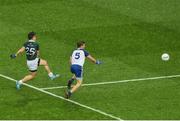2 August 2014; Emmet Bolton, Kildare, beats Dessie Mone, Monaghan, to score his side's first goal of the game. GAA Football All-Ireland Senior Championship, Round 4B, Kildare v Monaghan, Croke Park, Dublin. Picture credit: Barry Cregg / SPORTSFILE