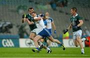 2 August 2014; Conor Boyle, Monaghan, in action against Padraig O'Neill, left, and Eoghan O'Flaherty, Kildare. GAA Football All-Ireland Senior Championship, Round 4B, Kildare v Monaghan, Croke Park, Dublin. Picture credit: Oliver McVeigh / SPORTSFILE