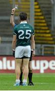 2 August 2014; Emmet Bolton, Kildare, is shown the black card by referee David Coldrick. GAA Football All-Ireland Senior Championship, Round 4B, Kildare v Monaghan, Croke Park, Dublin. Picture credit: Piaras Ó Mídheach / SPORTSFILE