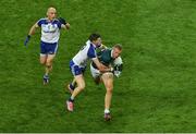 2 August 2014; Tommy Moolick, Kildare, in action against Darren Hughes, right, and Stephen Gollogly, Monaghan. GAA Football All-Ireland Senior Championship, Round 4B, Kildare v Monaghan, Croke Park, Dublin. Picture credit: Barry Cregg / SPORTSFILE