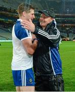 2 August 2014; Monaghan manager Malachy O'Rourke celebrates with Darren Hughes after the game. GAA Football All-Ireland Senior Championship, Round 4B, Kildare v Monaghan, Croke Park, Dublin. Picture credit: Piaras Ó Mídheach / SPORTSFILE
