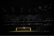 2 August 2014; Floodlights on the pitch at 9.50pm attempt to dry out the pitch before tomorrow's games. GAA Football All-Ireland Senior Championship, Round 4B, Kildare v Monaghan, Croke Park, Dublin. Picture credit: Piaras Ó Mídheach / SPORTSFILE