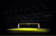 2 August 2014; Floodlights on the pitch at 9.50pm attempt to dry out the pitch before tomorrow's games. GAA Football All-Ireland Senior Championship, Round 4B, Kildare v Monaghan, Croke Park, Dublin. Picture credit: Piaras Ó Mídheach / SPORTSFILE