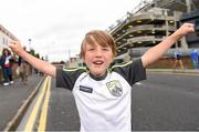 3 August 2014; Kerry fan Jayden Foley, age 5, from Farranfore, Co. Kerry, shows his support outside Croke Park ahead of the game. GAA Football All-Ireland Senior Championship, Quarter-Final, Kerry v Galway, Croke Park, Dublin.  Picture credit: Stephen McCarthy / SPORTSFILE
