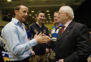 15 September 2006; Fair City's David Mitchell in conversation with Jimmy Magee, RTE Commentator, Paul Collins, Today FM, and Jack Buttler, McNamara, attends the inaugural &quot;Support Your County Ball&quot; in aid of Temple Street Children's Hospital and sponsored by McNamara and Co. Building Contractors. Croke Park, Dublin. Picture credit: Pat Murphy / SPORTSFILE