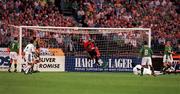 1 September 1999; Republic of Ireland goalkeeper Alan Kelly makes a save during the UEFA European Championships Qualifying Group 8 match between Republic of Ireland and Yugoslavia at Lansdowne Road in Dublin. Photo by Matt Browne/Sportsfile