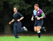 23 August 1999; Fitness coach Craig White with Paul Wallace during an Ireland Rubgy training session at Dr Hickey Park in Greystones, Wicklow. Photo by Matt Browne/Sportsfile