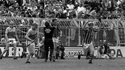 30 June 1991; Kilkenny's DJ Carey, right, celebrates a goal during the Leinster Senior Hurling Championship Semi-Final match between Kilkenny and Wexford at Croke Park in Dublin. Photo by Ray McManus/Sportsfile
