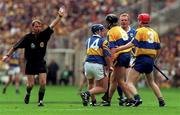 14 September 1997; Referee Dickie Murphy, left, during the Guinness All-Ireland Senior Hurling Championship Final between Clare and Tipperary at Croke Park in Dublin. Photo by Ray McManus/Sportsfile