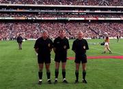 13 September 1998; Referee Dickie Murphy, centre, with his linesmen Sean McMahon, left, and Pat O'Connor ahead of the Guinness All-Ireland Senior Hurling Championship Final between Offaly and Kilkenny at Croke Park in Dublin. Photo by Ray McManus/Sportsfile