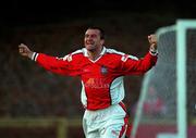 20 August 1999; Ian Gilzean of St Patrick's Athletic celebrates after scoring his side's first goal during the Eircom League Premier Division match between UCD and St Patrick's Athletic at Belfield Park in Dublin. Photo by Ray McManus/Sportsfile
