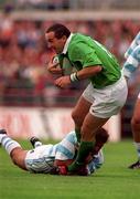 28 August 1999; Conor O'Shea of Ireland in action against Carlos Lobbe of Argentina during the Rugby World Cup Warm-up match between Ireland and Argentina at Lansdowne Road in Dublin. Photo by David Maher/Sportsfile