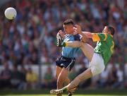 1 August 1999; Jason Sherlock of Dublin in action against Mark O'Reilly of Meath during the Bank of Ireland Leinster Senior Football Championship Final between Meath and Dublin at Croke Park in Dublin. Photo by Ray McManus/Sportsfile