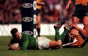19 June 1999; Kevin Maggs of Ireland scores a try during the Ireland Rugby tour to Australia Second Test match between Australia and Ireland at the Subiaco Oval in Perth, Australia. Photo by Matt Browne/Sportsfile