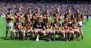 15 August 1999; The Kilkenny team, back row, from left, Philip Larkin, Henry Shefflin, Brian McEvoy, John Power, Canice Brennan, Andy Comerford, Peter Barry and Pat O'Neill, with, front row, from left, Ken O'Shea, Charlie Carter, James McGarry, Paddy Mullally, DJ Carey, Michael Kavanagh and Willie O'Connor prior to the Guinness All-Ireland Senior Hurling Championship Semi-Final match between Kilkenny and Clare at Croke Park in Dublin. Photo by Brendan Moran/Sportsfile