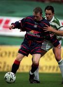 27 August 1999; Trevor Molloy of St Patrick's Athletic in action against Matt Britton of Shamrock Rovers during the Eircom League Cup First Round match between St Patrick's Athletic and Shamrock Rovers at Richmond Park in Dublin. Photo by David Maher/Sportsfile