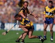 15 August 1999; Andy Comerford of Kilkenny stops PJ O'Connell of Clare during the Guinness All-Ireland Senior Hurling Championship Semi-Final match between Kilkenny and Clare at Croke Park in Dublin. Photo by Brendan Moran/Sportsfile