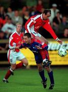 20 August 1999; Packie Lynch of St Patrick's Athletic in action against Michael O'Byrne of UCD during the Eircom League Premier Division match between UCD and St Patrick's Athletic at Belfield Park in Dublin. Photo by Ray McManus/Sportsfile