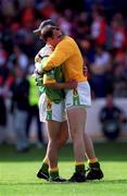 29 August 1999; Meath goalkeeper Cormac Sullivan hugs team-mate Paddy Reynolds, left, in celebration following the Bank of Ireland All-Ireland Senior Football Championship Semi-Final match between Meath and Armagh at Croke Park in Dublin. Photo by Ray McManus/Sportsfile