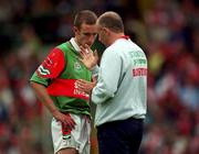 22 August 1999; Mayo's Paraic Kelly receives some instructions during the All-Ireland Minor Football Championship Semi-Final match between Cork and Mayo at Croke Park in Dublin. Photo by Ray McManus/Sportsfile