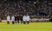 17 September 2006; Referee Brian Crowe, his linesmen and umpires, stand in front of the Mayo team for the National Anthem. Bank of Ireland All-Ireland Senior Football Championship Final, Kerry v Mayo, Croke Park, Dublin. Picture credit: Ray McManus / SPORTSFILE