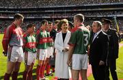 17 September 2006; The President Mary McAleese with Mayo captain David Heaney and GAA President Nickey Brennan before the game. Bank of Ireland All-Ireland Senior Football Championship Final, Kerry v Mayo, Croke Park, Dublin. Picture credit: Ray McManus / SPORTSFILE