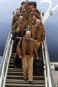 18 September 2006; Tom Lehman, 2006 Ryder Cup Team USA captain, with his wife Melissa, leads his team down the steps on their arrival at Dublin Airport ahead of the 2006 Ryder Cup which will be taking place in the K Club, Straffan, Co Kildare between September 22 - 24, 2006. Picture credit: David Maher / SPORTSFILE