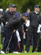 20 September 2006; Team USA 2006 players Tiger Woods, Phil Mickelson, left, and Jim Furyk, right, watch Tigers drive from the 3rd fairway during the second day of practice, ahead of the 36th Ryder Cup Matches. K Club, Straffan, Co. Kildare, Ireland. Picture credit: Damien Eagers / SPORTSFILE