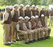 21 September 2006; Tom Lehman, Team USA 2006 captain, directs his team during the official team photocall. 36th Ryder Cup Matches, K Club, Straffan, Co. Kildare, Ireland. Picture credit: Damien Eagers / SPORTSFILE