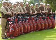 21 September 2006; Team USA 2006 players, from left, Brett Wetterich, Tiger Woods, Zach Johnson, Scott Verplank, J.J. Henry, Stewart Cink, Phil Mickelson, David Toms, Chris DiMarco, Jim Furyk, Chad Campbell and Vaughn Taylor, stand with their golf bags during the official team photocall. 36th Ryder Cup Matches, K Club, Straffan, Co. Kildare, Ireland. Picture credit: Damien Eagers / SPORTSFILE