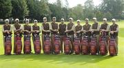 21 September 2006; Team USA 2006, from left, Brett Wetterich, Tiger Woods, Zach Johnson, Scott Verplank, JJ HEnry, Stewart Cink, team captain Tom Lehman, Phil Mickelson, David Toms, Chris DiMarco, Jim Furyk, Chad Campbell and Vaughn Taylor pose with their golf bags for the official team photograph. 36th Ryder Cup Matches, K Club, Straffan, Co. Kildare, Ireland. Picture credit: Brendan Moran / SPORTSFILE