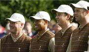 21 September 2006; Team USA 2006 players, from left, Brett Wetterich, Tiger Woods, J.J. Henry and Stewart Cink during the official team photograph. 36th Ryder Cup Matches, K Club, Straffan, Co. Kildare, Ireland. Picture credit: Matt Browne / SPORTSFILE