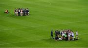 2 August 2014; The Kildare and Monaghan huddles at half time in extra-time. GAA Football All-Ireland Senior Championship, Round 4B, Kildare v Monaghan, Croke Park, Dublin. Picture credit: Dáire Brennan / SPORTSFILE
