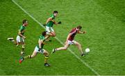 3 August 2014; Thomas Flynn, Galway, on his way to scoring his side's first goal, in action against Kerry players, left to right, Declan O'Sullivan, David Moran and Aidan O'Mahony. GAA Football All-Ireland Senior Championship, Quarter-Final, Kerry v Galway, Croke Park, Dublin. Picture credit: Dáire Brennan / SPORTSFILE
