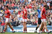 3 August 2014; Mayo's Colm Boyle is shown a black card by referee Cormac Reilly. GAA Football All-Ireland Senior Championship, Quarter-Final, Mayo v Cork, Croke Park, Dublin. Picture credit: Brendan Moran / SPORTSFILE