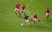 3 August 2014; Alan Dillon, Mayo, in action against Cork players, left to right, Aidan Walsh, James Loughrey, Michael Shields, and Noel Galvin. GAA Football All-Ireland Senior Championship, Quarter-Final, Mayo v Cork, Croke Park, Dublin. Picture credit: Dáire Brennan / SPORTSFILE