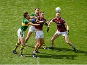 3 August 2014; Fiontán Ó Currain, left, and Thomas Flynn, Galway, in action against David Moran, left, and Anthony Maher, Kerry. GAA Football All-Ireland Senior Championship, Quarter-Final, Kerry v Galway, Croke Park, Dublin. Picture credit: Dáire Brennan / SPORTSFILE