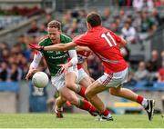 3 August 2014; Andy Moran, Mayo, in action against Mark Collins, Cork. GAA Football All-Ireland Senior Championship, Quarter-Final, Mayo v Cork, Croke Park, Dublin. Picture credit: Ray McManus / SPORTSFILE