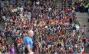 3 August 2014; Supporters in the Davin Stand, including a group from Shannon Gaels GAA club, New York, watch the game. GAA Football All-Ireland Senior Championship, Quarter-Final, Mayo v Cork, Croke Park, Dublin. Picture credit: Ray McManus / SPORTSFILE