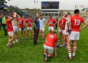 3 August 2014; Cork manager Brian Cuthbert addresses his players after their defeat. GAA Football All-Ireland Senior Championship Quarter-FInal, Mayo v Cork, Croke Park, Dublin. Picture credit: Cody Glenn / SPORTSFILE