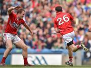 3 August 2014; Cork's Colm O'Neill, left, celebrates as teammate Donncha O'Connor peals away after scores their side's first goal of the game. GAA Football All-Ireland Senior Championship, Quarter-Final, Mayo v Cork, Croke Park, Dublin. Picture credit: Brendan Moran / SPORTSFILE