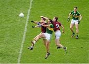 3 August 2014; Fiontán Ó Curraoin, left, and Thomas Flynn, Galway, in action against Anthony Maher, Kerry. GAA Football All-Ireland Senior Championship, Quarter-Final, Kerry v Galway, Croke Park, Dublin. Picture credit: Dáire Brennan / SPORTSFILE