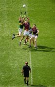 3 August 2014; Referee Eddie Kinsella throws the ball in between Fiontán Ó Currain, left, and Thomas Flynn, Galway, and David Moran, left, and Anthony Maher, Kerry, at the start of the second half. GAA Football All-Ireland Senior Championship, Quarter-Final, Kerry v Galway, Croke Park, Dublin. Picture credit: Dáire Brennan / SPORTSFILE