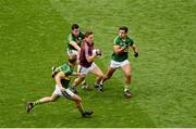 3 August 2014; Donal O'Neill, Galway, in action against Kerry players, left to right, Donnchadh Walsh, Michael Geaney, and Aidan O'Mahony. GAA Football All-Ireland Senior Championship, Quarter-Final, Kerry v Galway, Croke Park, Dublin. Picture credit: Dáire Brennan / SPORTSFILE