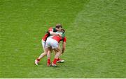 3 August 2014; Colm Boyle, left, and Séamus O'Shea, Mayo, celebrate at the final whistle. GAA Football All-Ireland Senior Championship, Quarter-Final, Mayo v Cork, Croke Park, Dublin. Picture credit: Dáire Brennan / SPORTSFILE