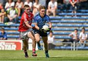 4 August 2014; Con O'Callaghan, Dublin, is fouled by Kevin Flahive, Cork which resulted in a penalty kick. Electric Ireland GAA Football All-Ireland Minor Championship Quarter-Final, Dublin v Cork, Semple Stadium, Thurles, Co. Tipperary. Picture credit: Barry Cregg / SPORTSFILE