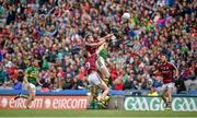 3 August 2014; David Moran, Kerry, contests a kick out with Fiontan Ó Curraoin and Thomas Flynn, 9, Galway. GAA Football All-Ireland Senior Championship, Quarter-Final, Kerry v Galway, Croke Park, Dublin. Picture credit: Brendan Moran / SPORTSFILE