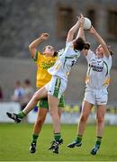 4 August 2014; Geraldine McLaughlin, Donegal, contests a high ball with Aisling Leonard, centre, and Cáit Lynch, Kerry. TG4 All-Ireland Ladies Football Senior Championship Round 2 Qualifier, Donegal v Kerry, St Brendan's Park, Birr, Co. Offaly. Picture credit: Brendan Moran / SPORTSFILE