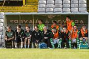 4 August 2014; Shamrock Rovers caretaker manager John Gill, far left, seated beside Colin Hawkins, Shamrock Rovers first division manager. EA Sports Cup Semi-Final, Bohemians v Shamrock Rovers, Dalymount Park, Dublin. Picture credit: David Maher / SPORTSFILE